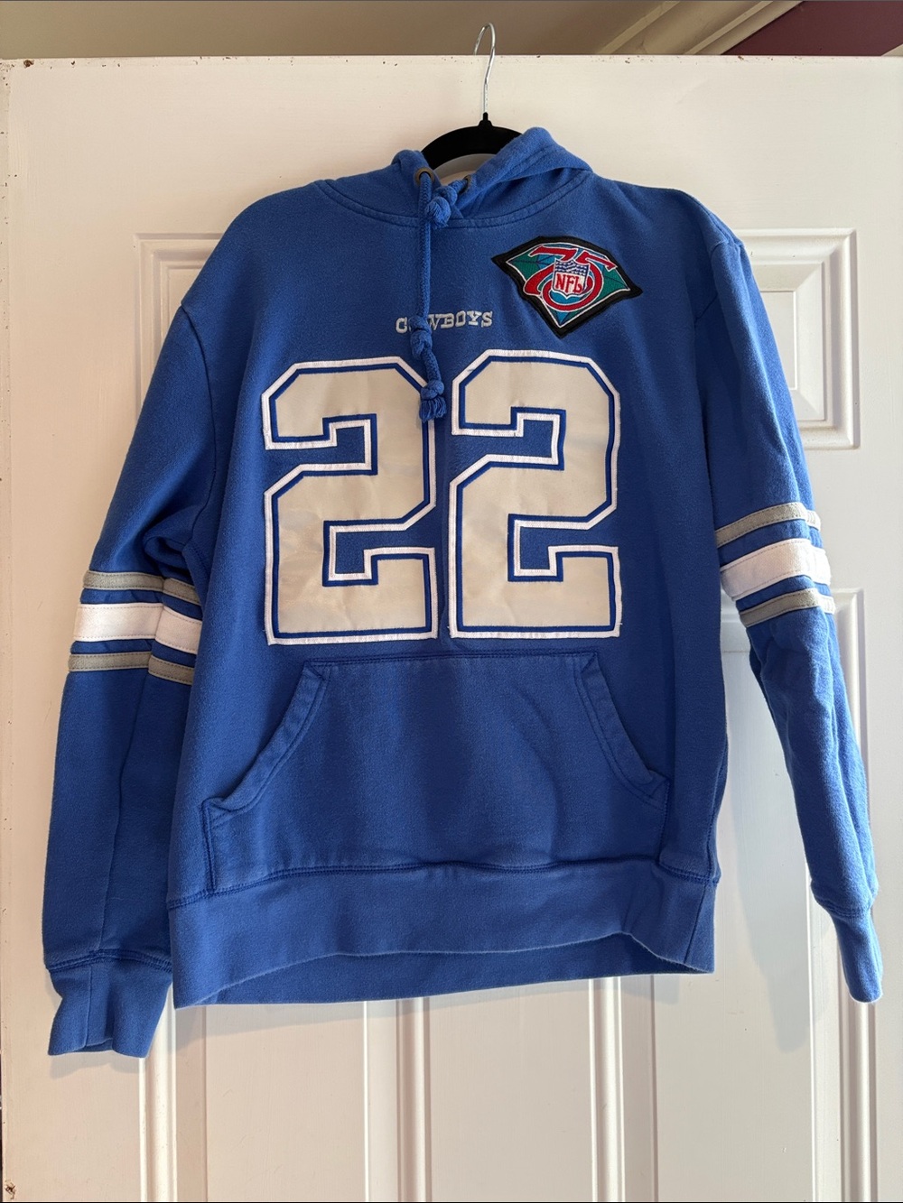 NFL Blue Pullover Hoodie with Multicolor Shield Patch